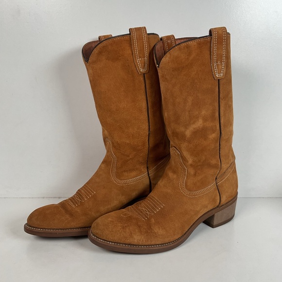 Wolverine Shoes - Vintage Wolverine Full Suede Cowgirl Boots 8 M Harvest Wheat Vibram